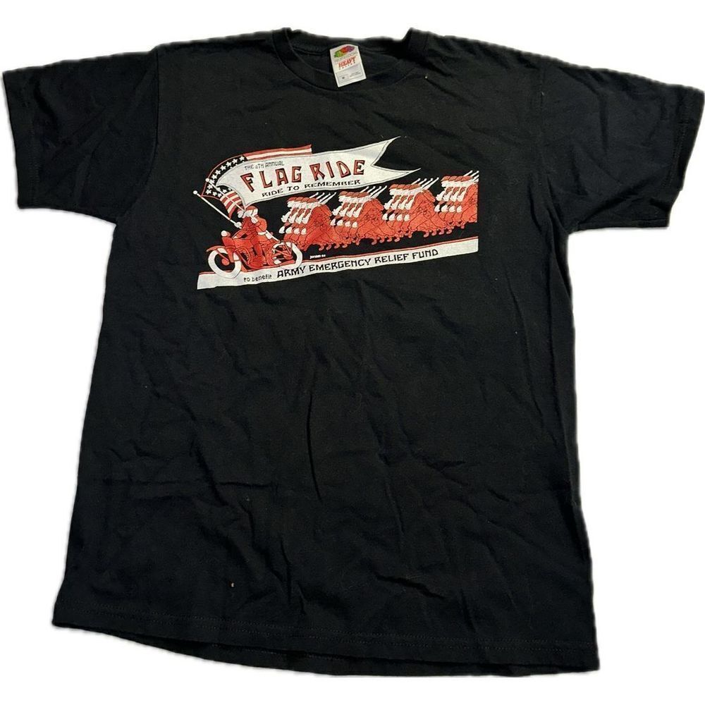 Vintage Biker Shirt Men's Size M Black The 4th Annual Flag Ride to Remember 2004